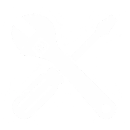 White Crossed Tools Logo - Markham Heating & HVAC